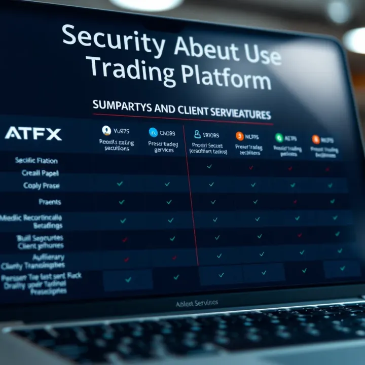 Comparison chart of security features and client service aspects in online trading platforms