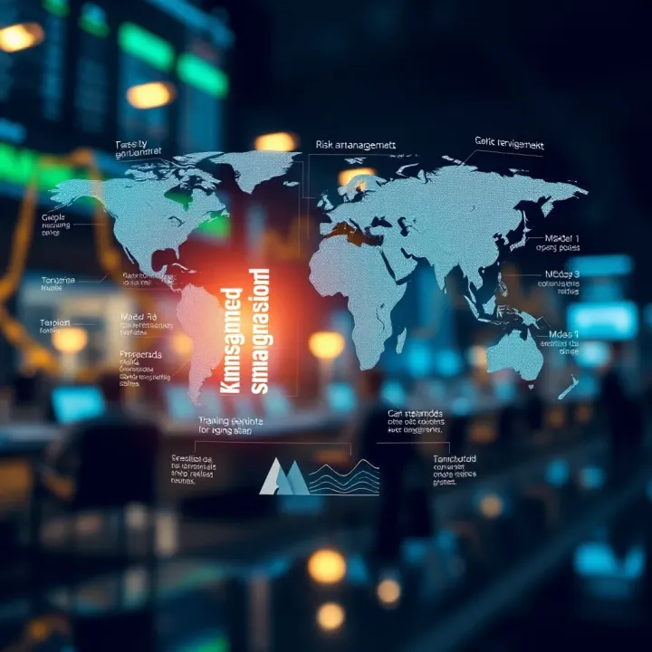 Visual representation of risk management framework with global financial market elements