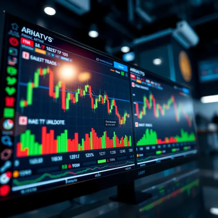 Binary Options Trading Platform with Risk Management Features Illustration of binary options trading interface with indicators and risk management tools