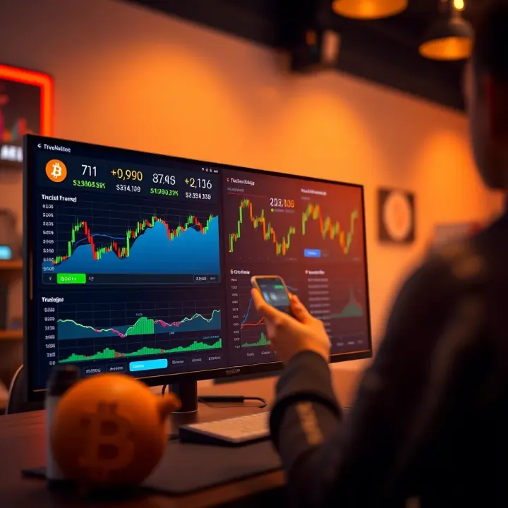 Interface displaying automated cryptocurrency trading charts and performance metrics
