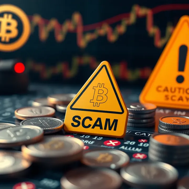 Cryptocurrency Scam Warning and Awareness Conceptual representation of cryptocurrency scam warning with digital elements and caution symbols