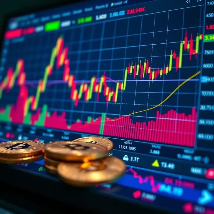 Cryptocurrency Trading Interface and Market Trends Graph showing cryptocurrency price trends with digital trading interface