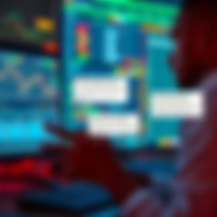 Illustration of a trader analyzing market data with key advantages and risk factors highlighted