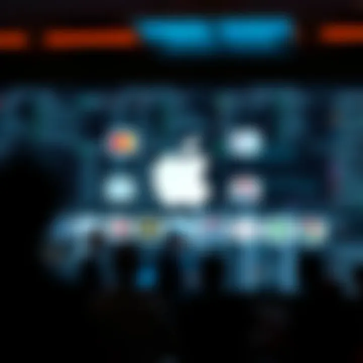 Illustration of software and digital services with logos representing key rivals challenging Apple's market share