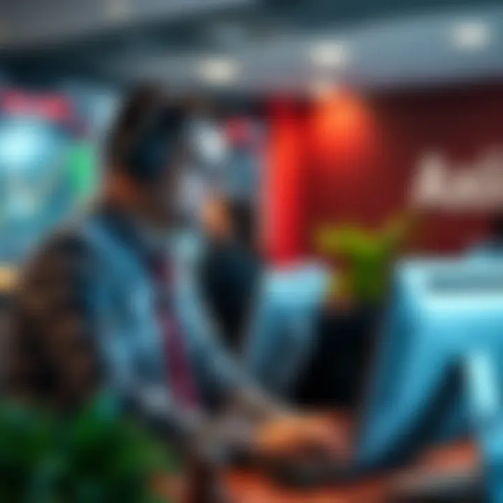 Customer service representative assisting trader with account management