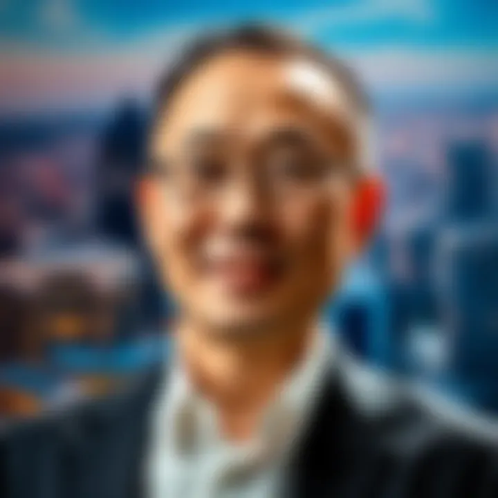 Portrait of Ben Zhou with a dynamic business background symbolizing innovation and leadership