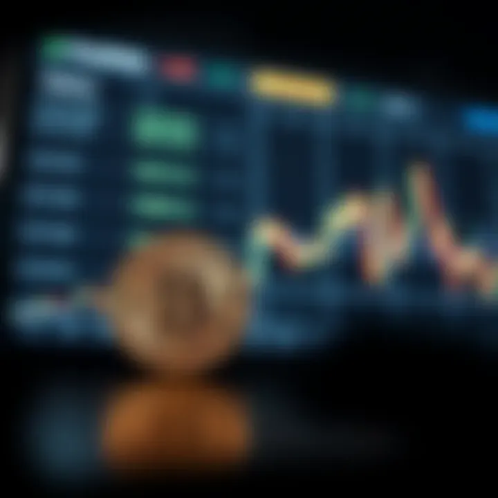 Graph showing Bitcoin price fluctuations over time with indicators of market trends and volatility