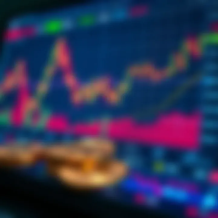 Graph showing cryptocurrency price trends with digital trading interface