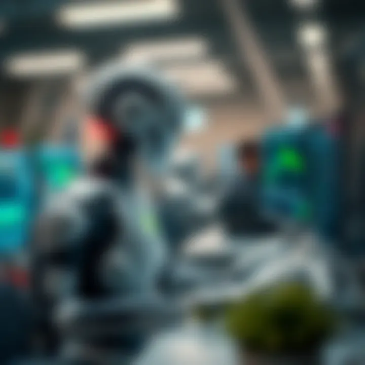 Illustration showing a digital robotic agent automating repetitive tasks on a computer interface