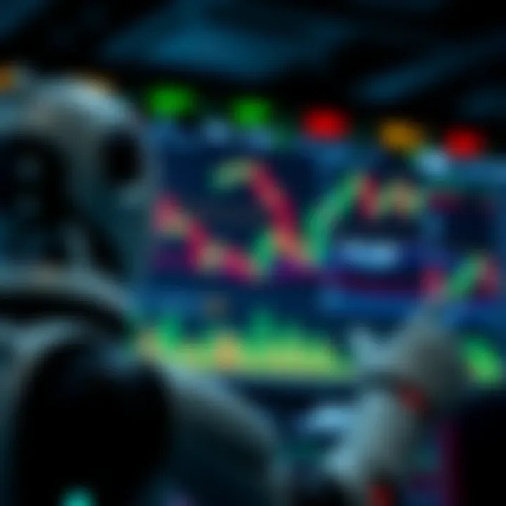 Illustration of an automated trading bot analyzing financial charts and executing trades on a digital interface