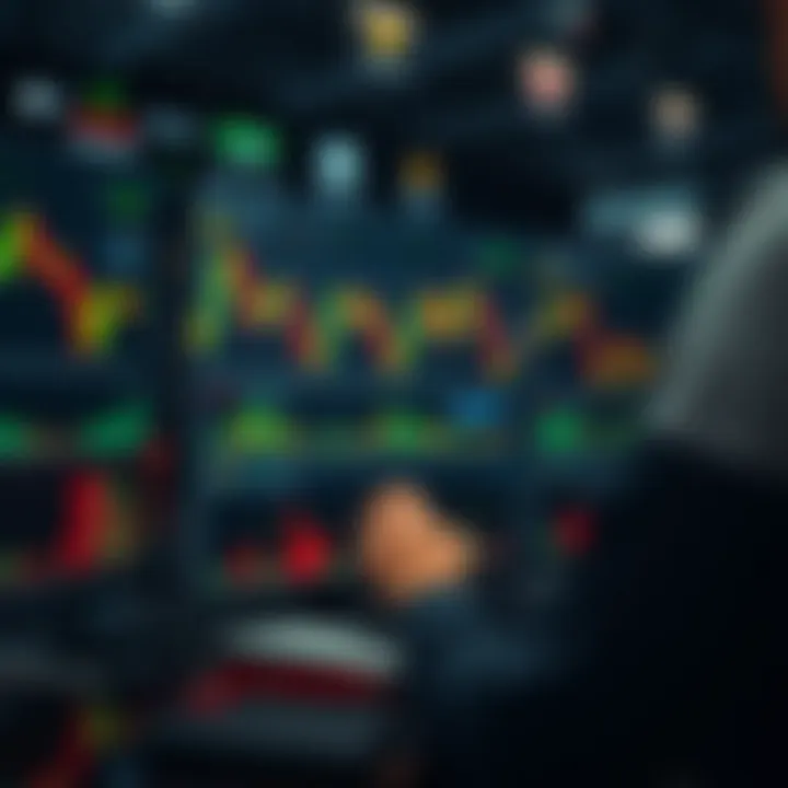 Illustration showing a digital platform interface for binary options trading with various financial charts and indicators