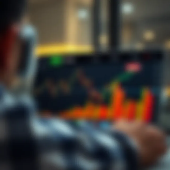 Graphical representation of binary options trading showing upward and downward market trends