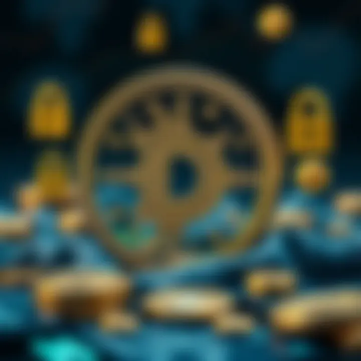 Security and Profitability Aspects of Dogecoin Mining in Colombia Visual representation of Dogecoin symbol surrounded by digital currency icons and security elements