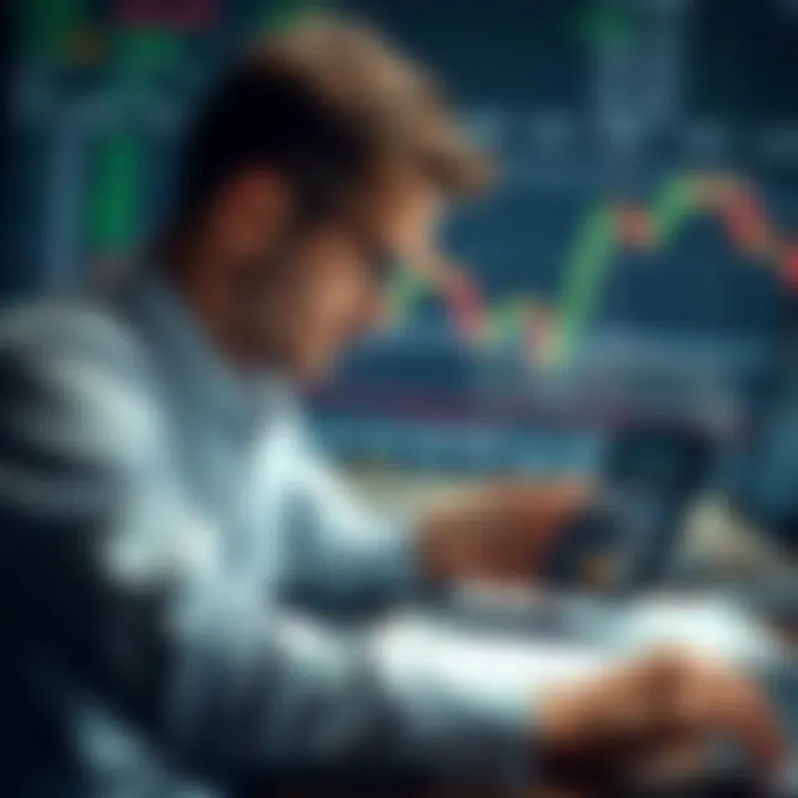 Trader calculating lot size on a financial chart with risk management indicators