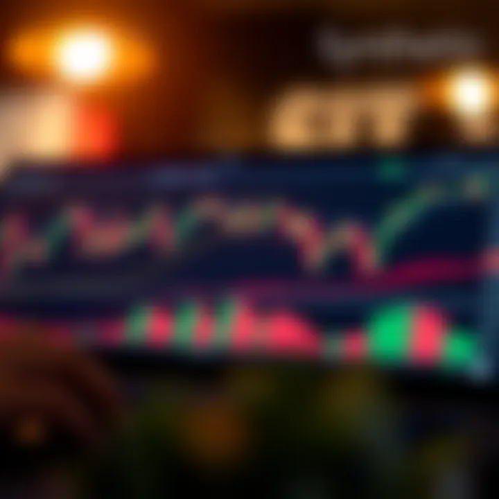 Graph displaying synthetic index trends with candlestick chart and technical indicators