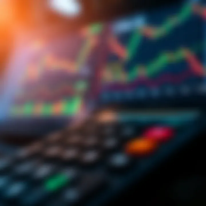 Financial trading calculator with charts and graphs on digital screen illustrating risk management