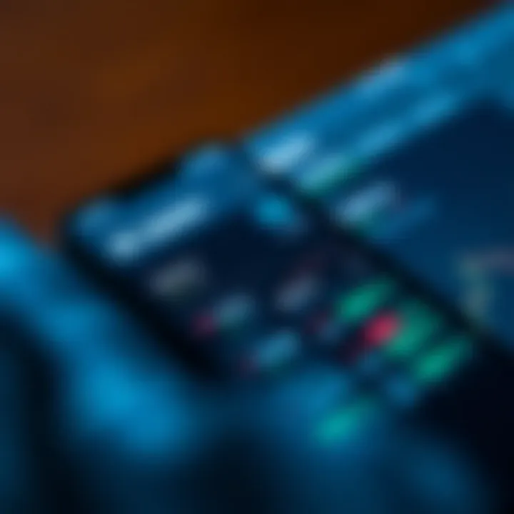 Mobile phone screen displaying the Deriv app interface with trading options and charts