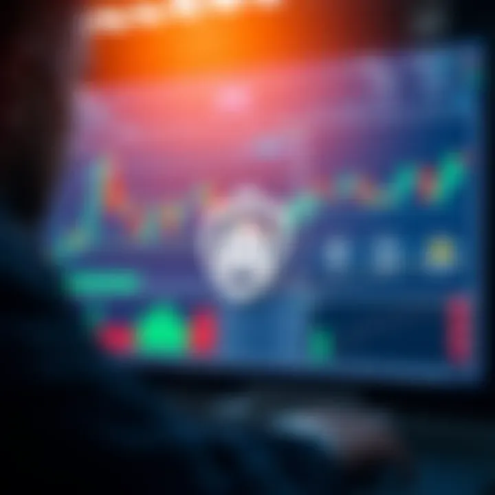 Illustration showing a secure online trading platform interface with charts and security icons