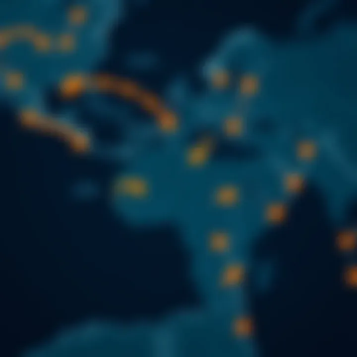 Map highlighting Colombia with arrows indicating international trade routes connected to Europe