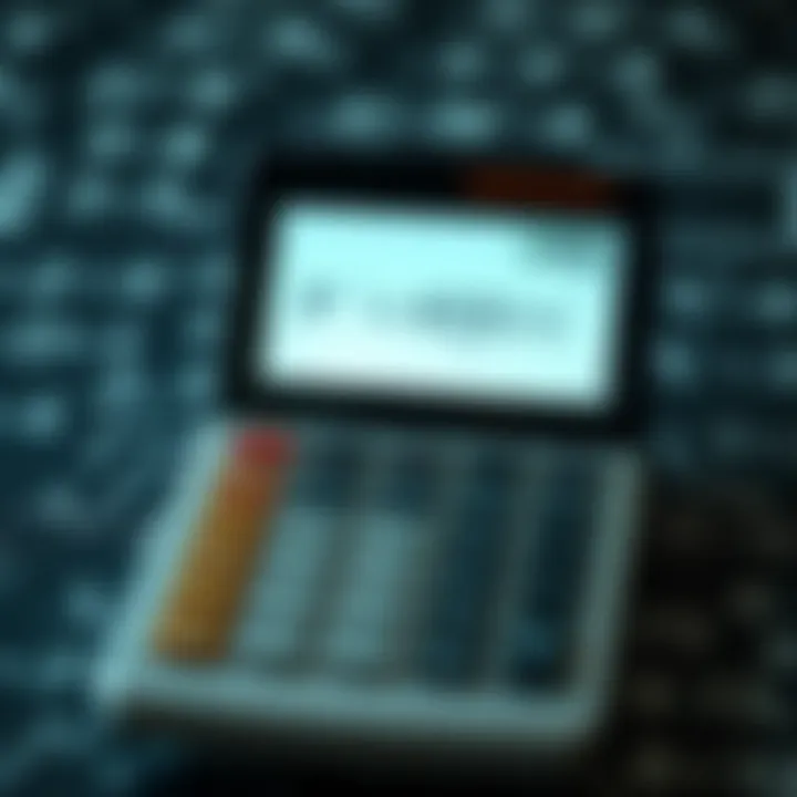 Calculator displaying a derivative function on the screen with mathematical symbols around