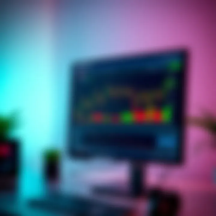 Computer screen displaying IQ Option trading platform interface with charts and tools