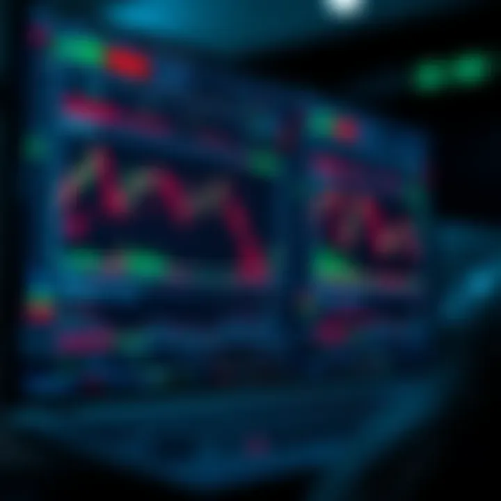 Illustration of a digital trading platform displaying synthetic indices with charts and key broker features highlighted
