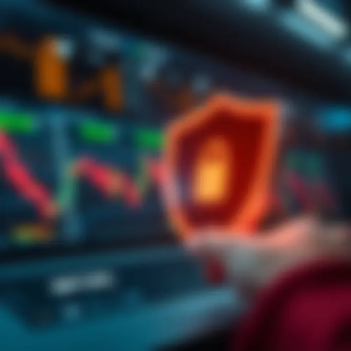 Safe trading concept with risk management elements and protective shield icon