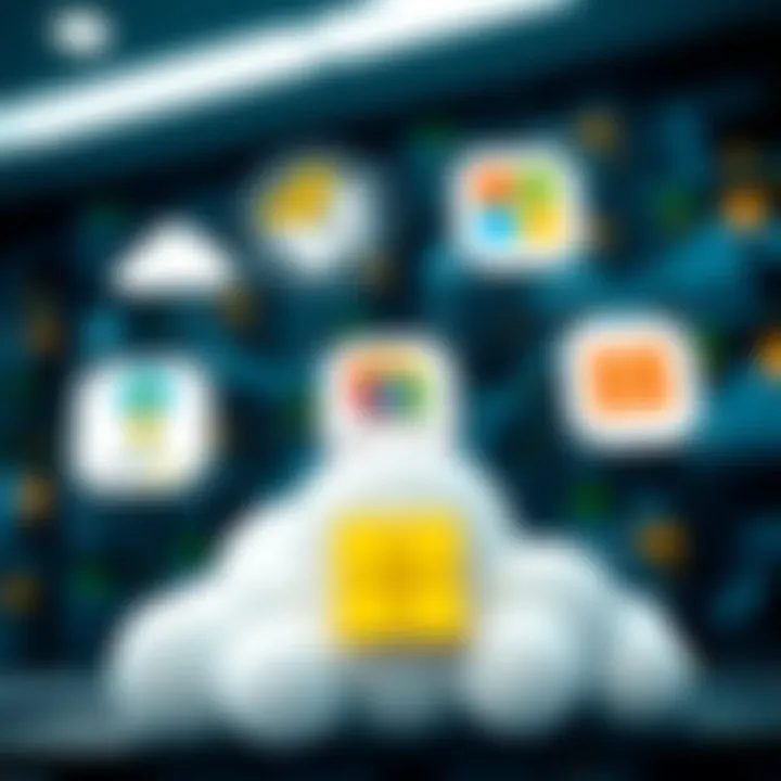 Illustration depicting cloud computing platforms with logos of top competitors to Microsoft