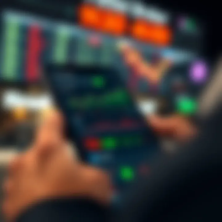 Mobile device displaying financial graphs and investment options on Pocket Broker platform