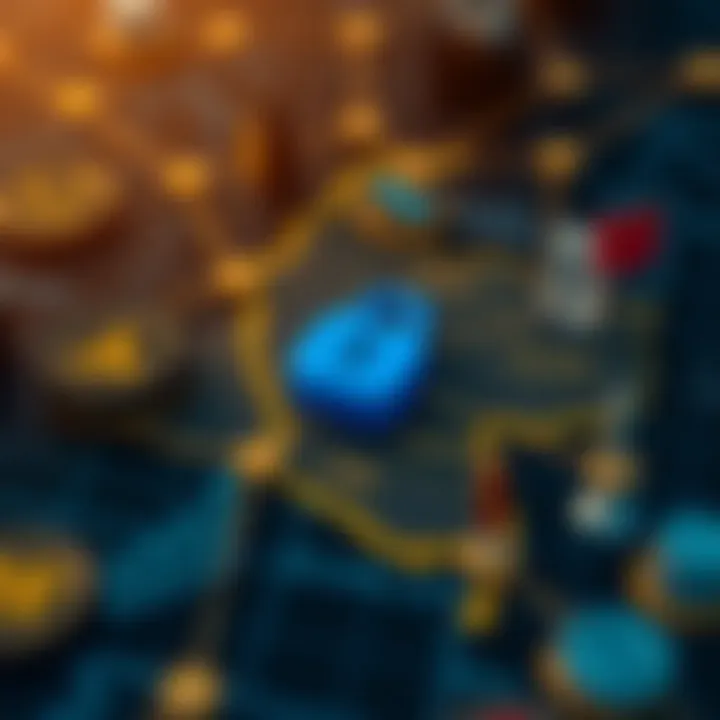 Illustration showing a secure financial network with regulatory symbols over a map of Colombia