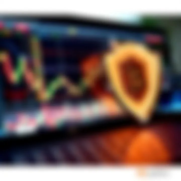 Illustration of risk management concept in binary options trading with charts and protective shield