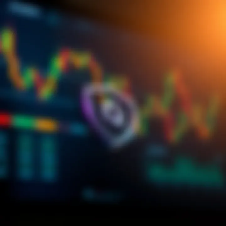 Risk management concept with financial charts and protective shield icon