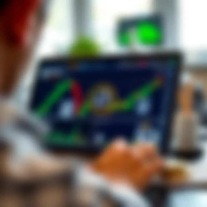 Graphic depicting online trading charts with secure and responsible investment icons