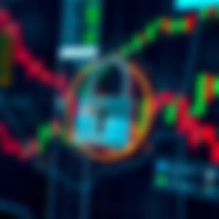 Secure digital lock overlaid on a financial background representing online trading security measures
