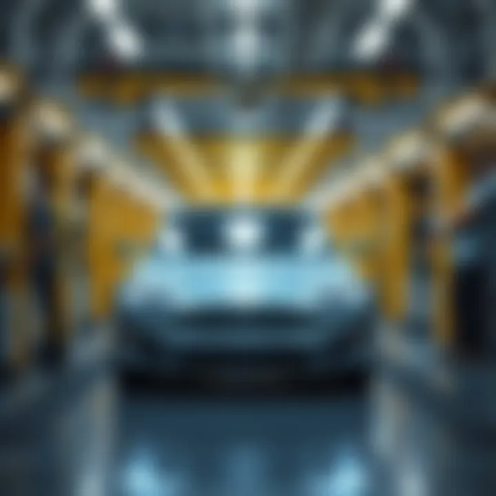Tesla factory assembly line showcasing electric vehicle production