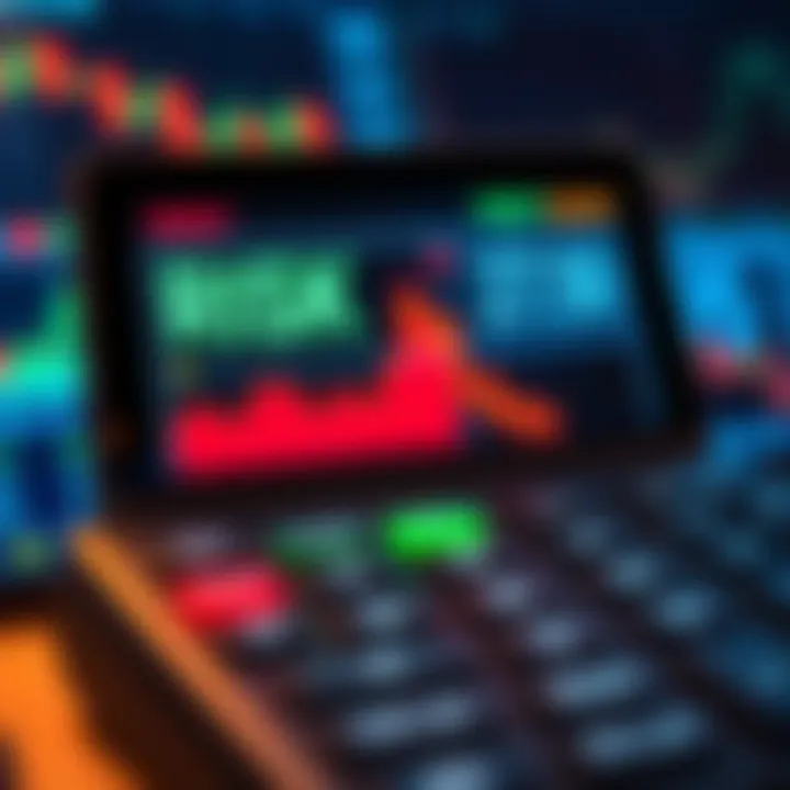Financial Trading Calculator with Risk and Profit Metrics Digital financial trading calculator displaying risk and profit metrics on screen