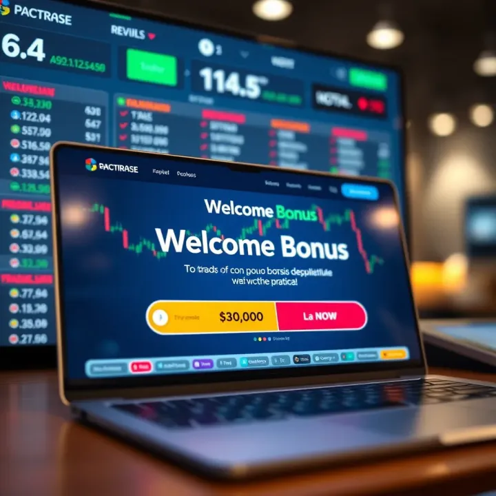 Illustration showing a digital trading platform with a welcome bonus notification