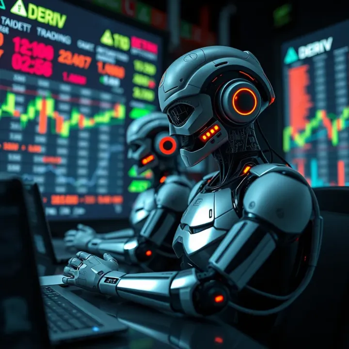 Risk Management and Optimization for Bot Trading on Deriv Illustration of automated trading bots with risk and performance indicators in financial market environment