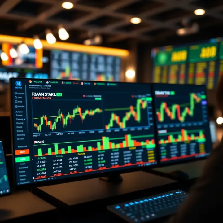 Interface of a free trading simulator showing charts and asset options on a digital platform