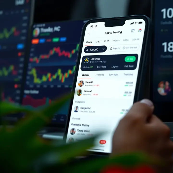 Overview of a mobile trading application interface showing various financial charts and asset options