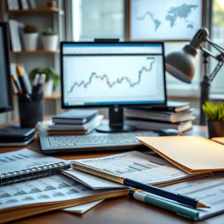 Financial education resources and trading strategy materials on a desk