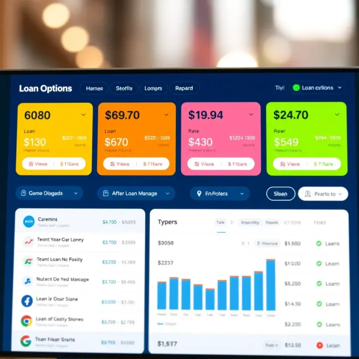 Dashboard displaying various loan options and interest rates on a financial comparison platform