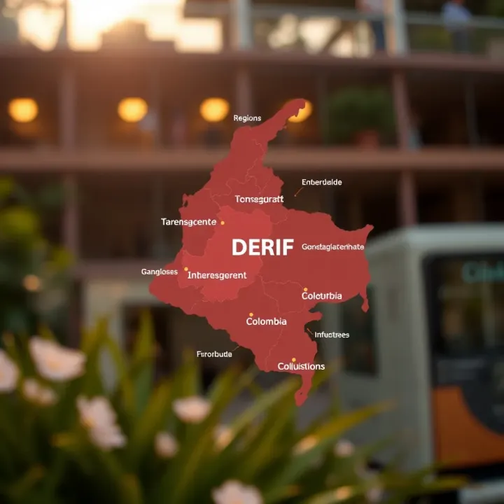 Map of Colombia highlighting regions where DERIF practices are implemented and their impact on local industries