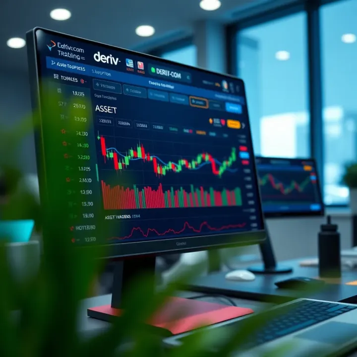 User interface of Deriv-com platform displaying financial trading charts and asset options