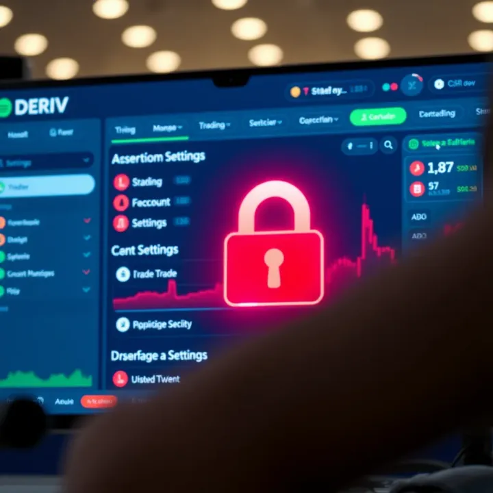 Dashboard view of Deriv showing trading options and account security settings