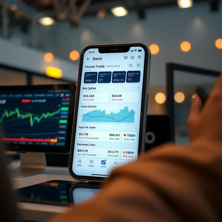 User interface of the Deriv trading application showcasing various investment options and real-time market data