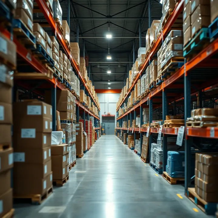 Finished manufactured goods displayed in a warehouse ready for distribution