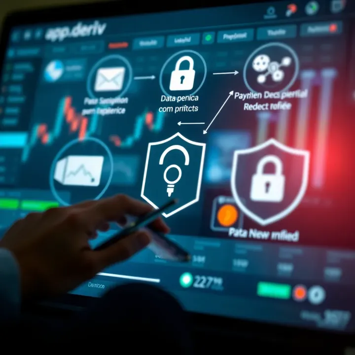 Illustration of secure online payment methods and data protection symbols related to app.deriv