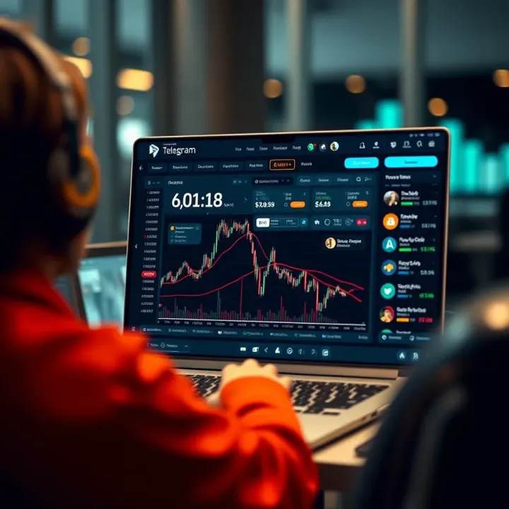 Telegram interface displaying a dynamic trading group chat with charts and strategy discussions