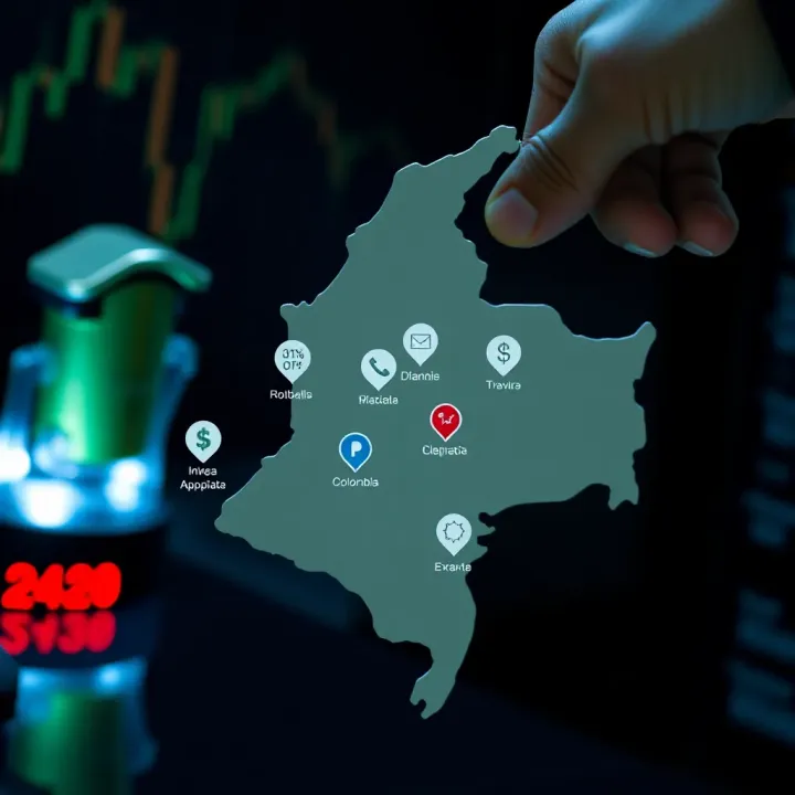 Overview of Invesa Capital's Investment Services in Colombia Stylized map of Colombia highlighting key financial hubs with icons representing investment services
